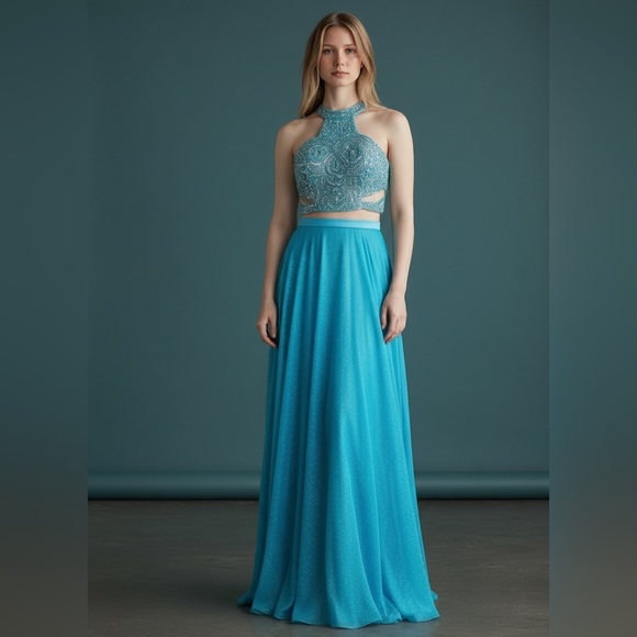 Angela & Alison Dresses & Skirts - Angela & Allison Size 4 Sky Blue Beaded Floor Length Formal Gown Pageant 61146